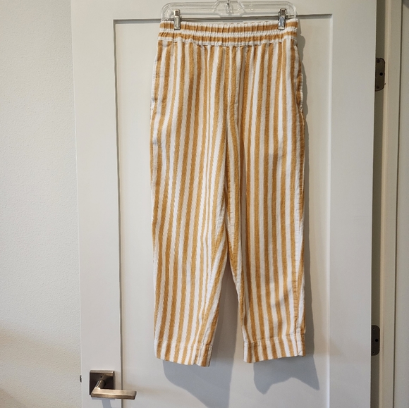 Madewell Tapered Huston Pull On Crop Pants Stripe Mustard and White Size Small - Picture 9 of 11